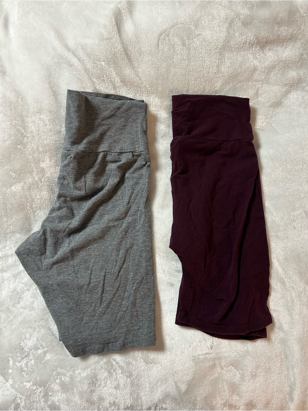 Women’s two gray burgundy red soft stretch high waisted biker shorts